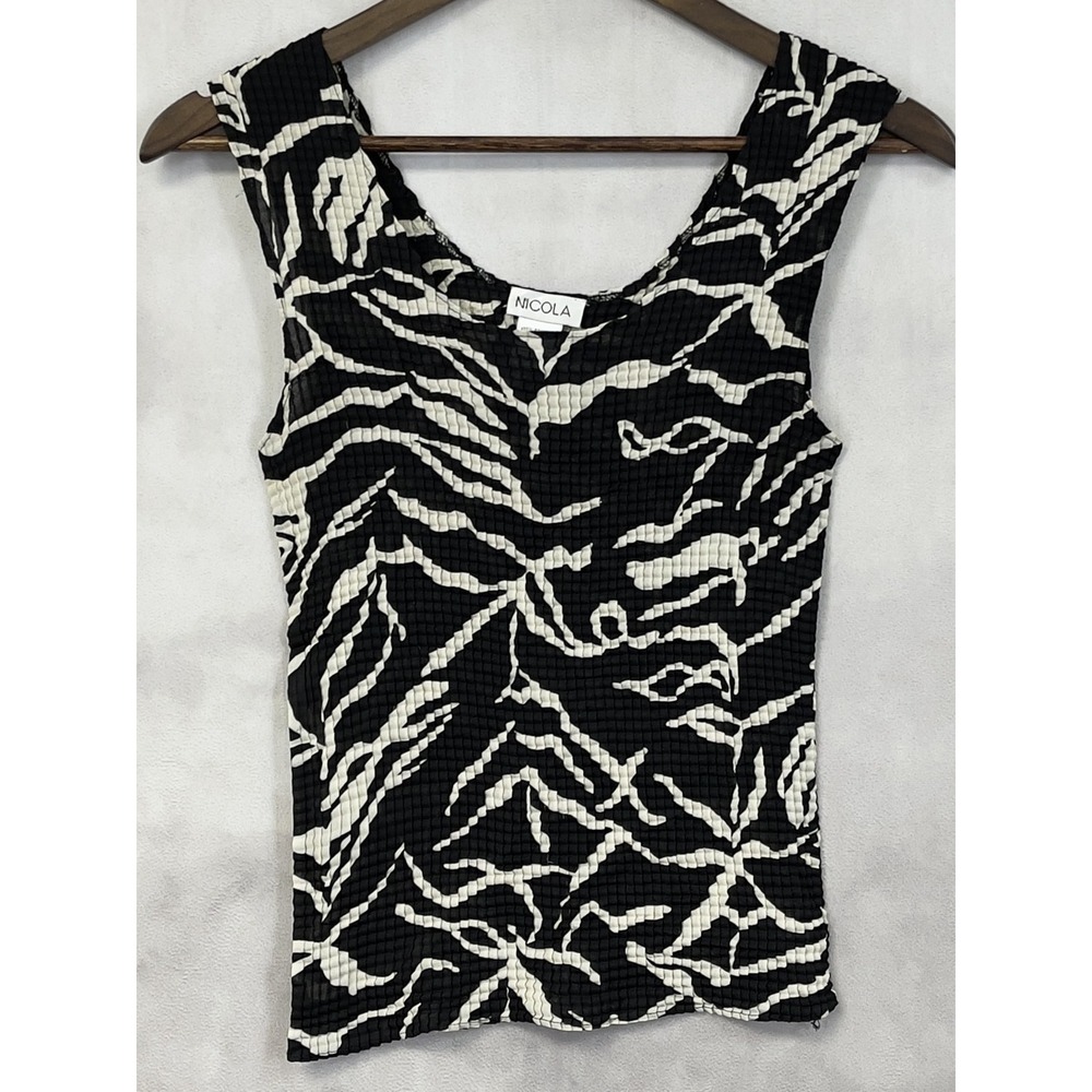 Vintage Nicola Crinkle Pleated Tank Top Size Small Abstract Y2K Indie Grunge